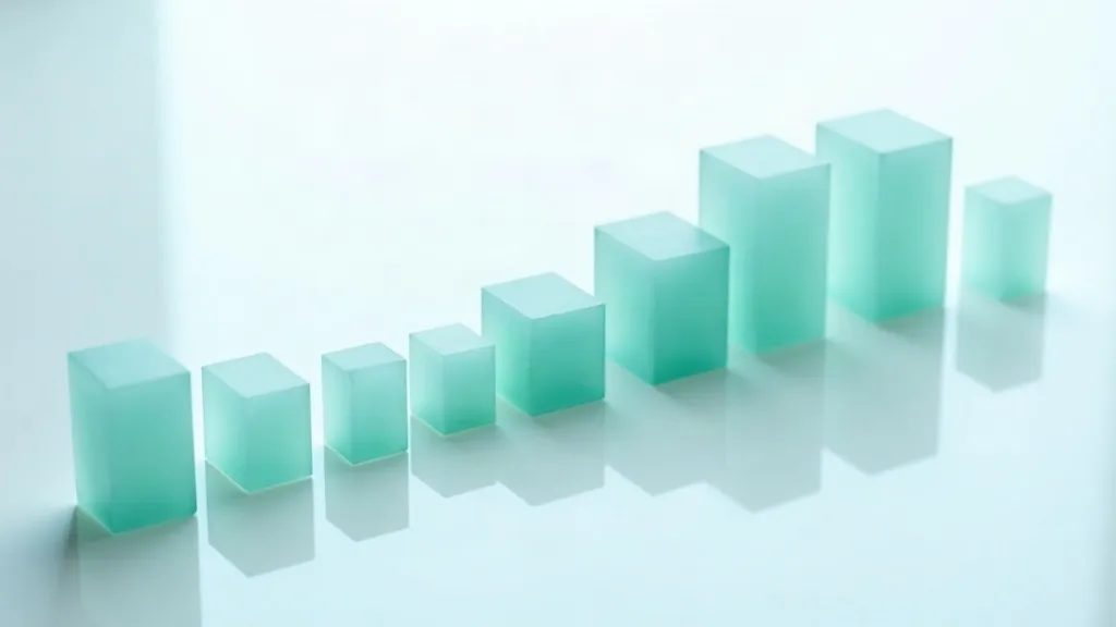 An abstract sculpture of frosted-glass columns rising across a white clinical surface and then dipping, suggesting a decade-long trend line in surgical procedure volumes.