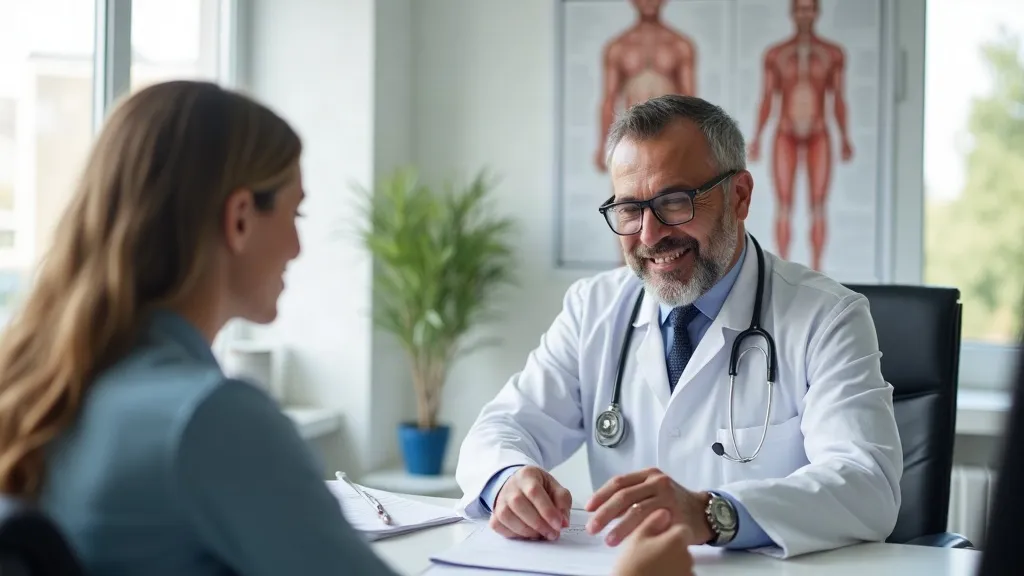 Doctor with a stethoscope discussing bariatric surgery options with a patient during a consultation